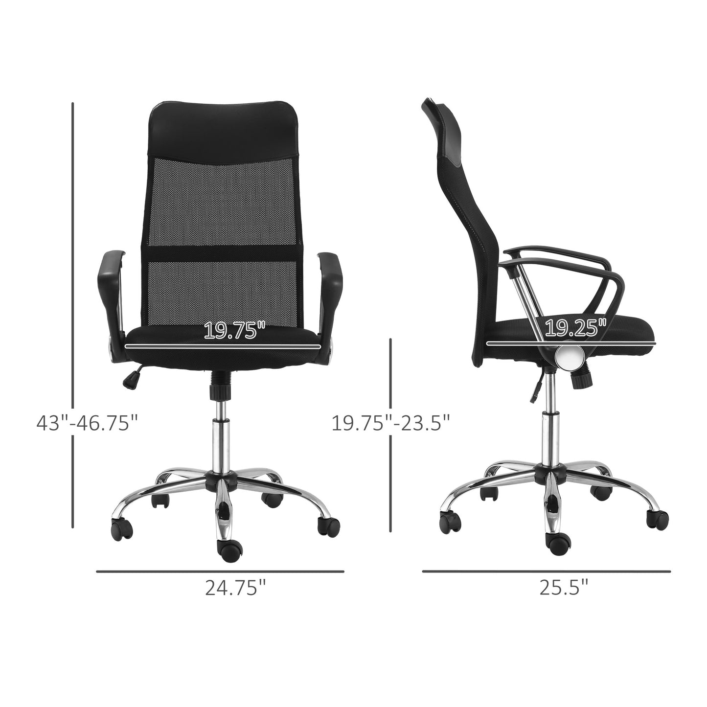Mesh Office Chair, High Back, Swivel, Adjustable Height, Casters, Black