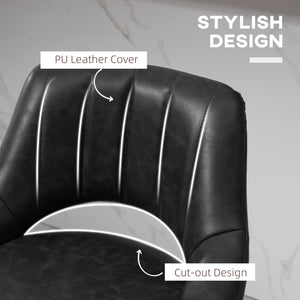 Set of 2 Swivel Bar Stools, Faux Leather Upholstered, Counter Height, with Round Metal Base, Black