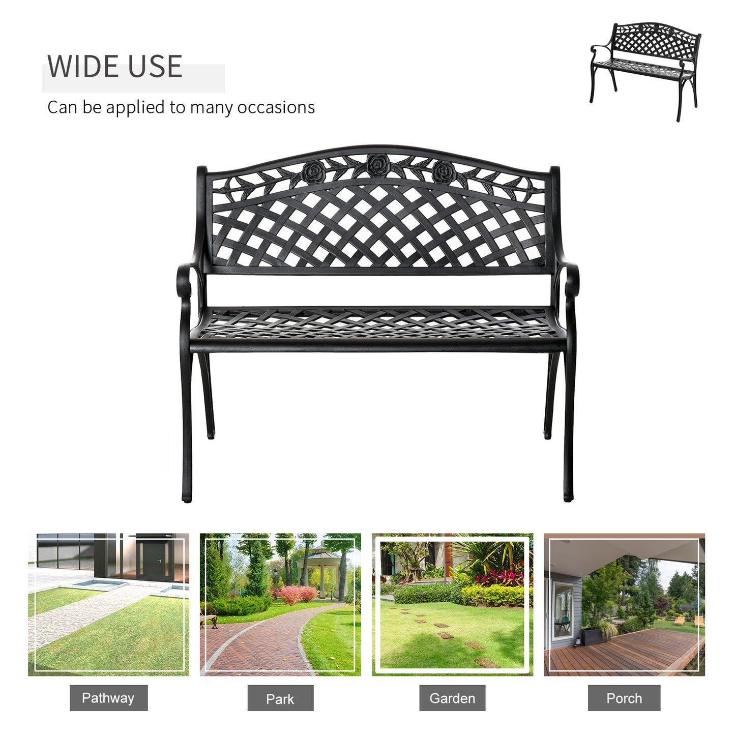 Banc de jardin d'extérieur avec cadre en aluminium et accoudoirs