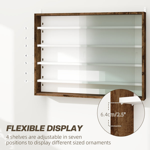 5-Tier Glass Display Cabinet with 2 Glass Doors and 4 Adjustable Shelves, Brown