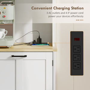 Meuble de rangement avec station de charge, poubelle de 7 gallons et étagères réglables, blanc