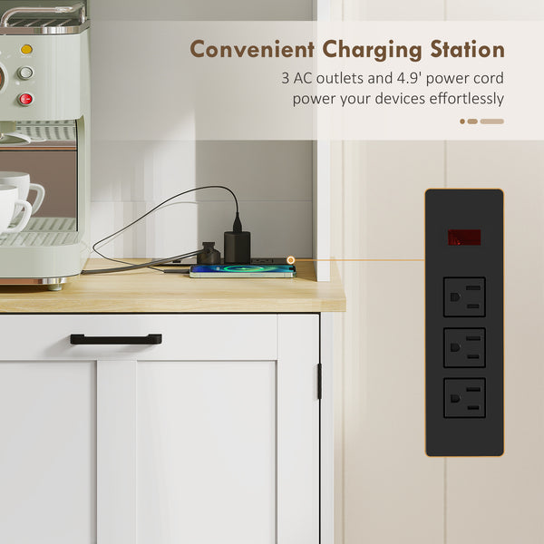 Meuble de rangement avec station de charge, poubelle de 7 gallons et étagères réglables, blanc