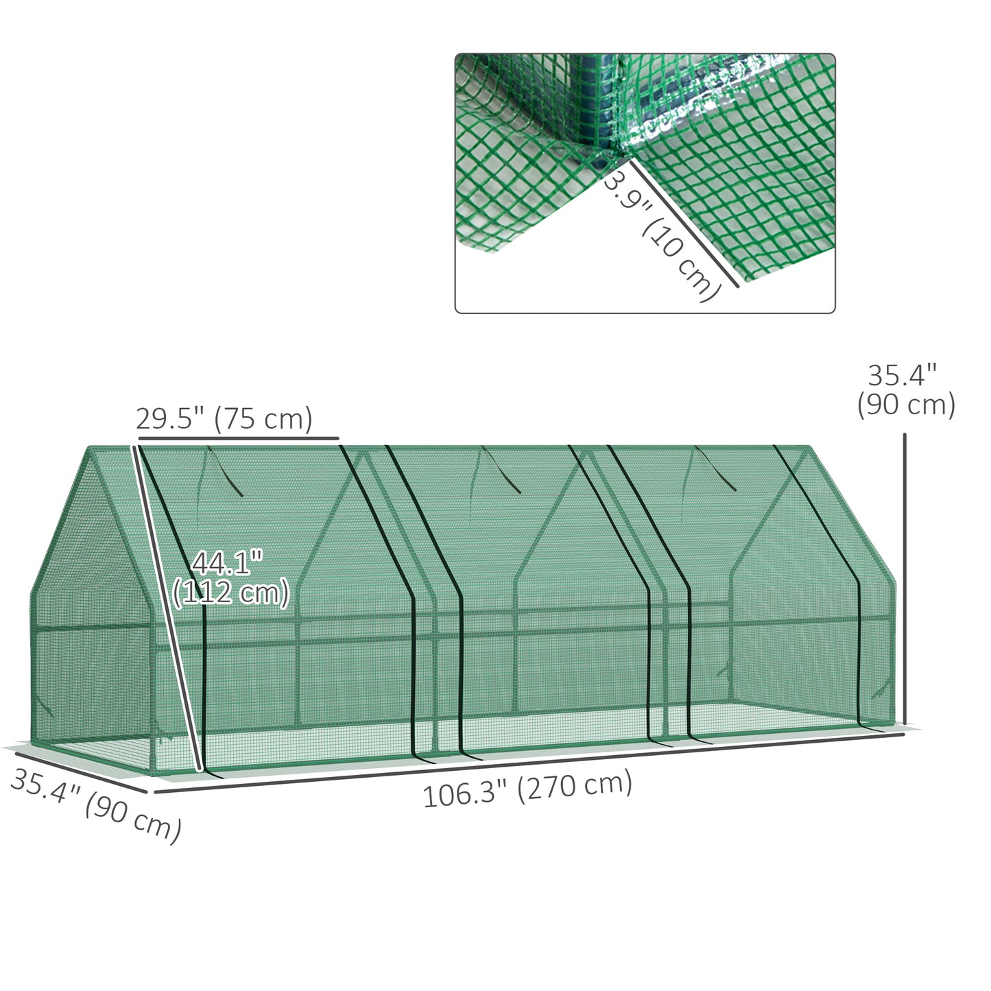 Outsunny 9' x 3' x 3' Portable Mini Tunnel Greenhouse for Growing Plants and Flowers, with Zippered Roll-Up Doors and Polyethylene Cover, Green