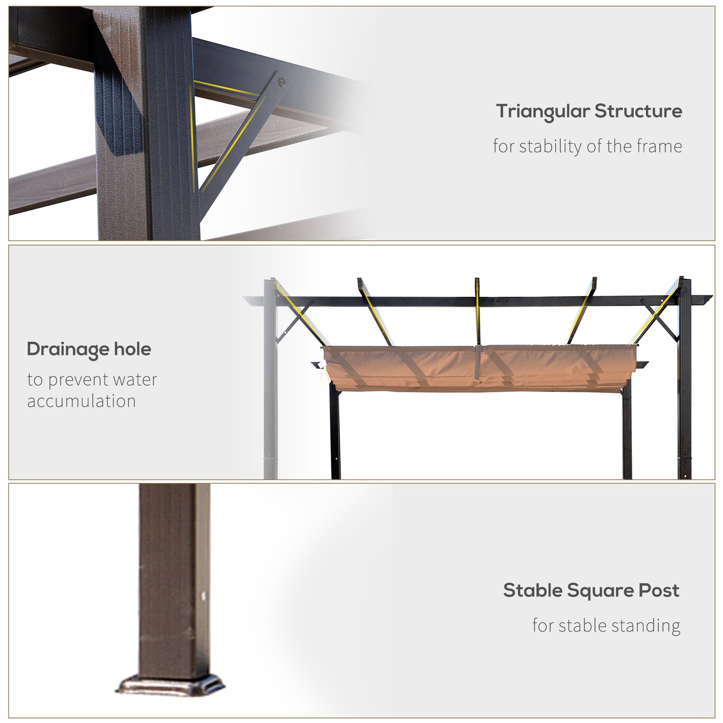 Pergola 10' x 10' en aluminium, Auvent de jardin carré, Beige