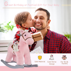 Plush rocking horse with teddy bear, pink