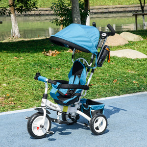 Tricycle 6 en 1 avec panier, auvent, harnais de sécurité 5 points, bleu