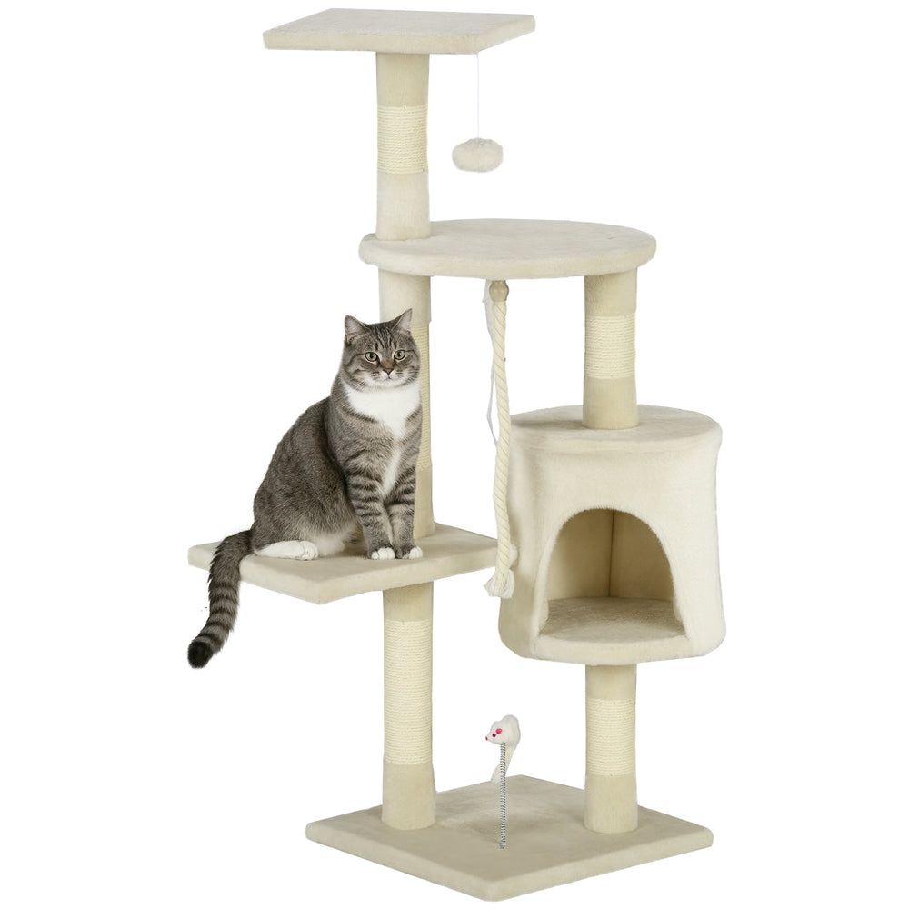 Arbre à chat à plusieurs niveaux de 46 pouces avec griffoir et poteau, beige