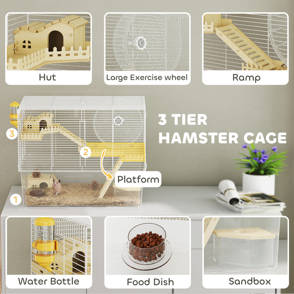 Cage pour hamster profonde, rampe en bois, cabane, roue d'exercice pour hamster et gerbille, blanche