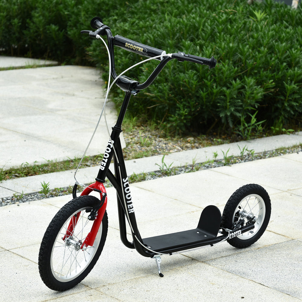 Trottinette avec guidon réglable et roue gonflable en caoutchouc de 16 pouces, noire