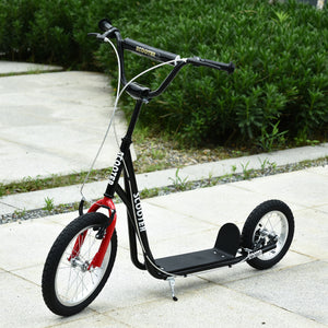 Trottinette avec guidon réglable et roue gonflable en caoutchouc de 16 pouces, noire