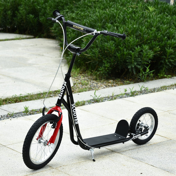 Trottinette avec guidon réglable et roue gonflable en caoutchouc de 16 pouces, noire