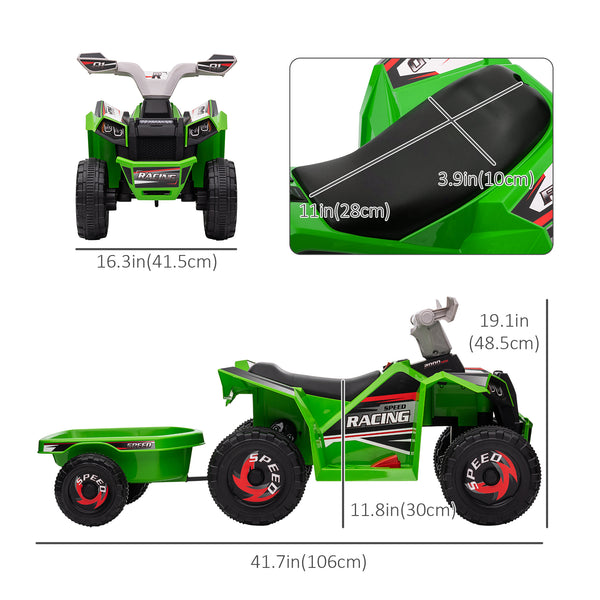 6V ATV with rear trailer, green