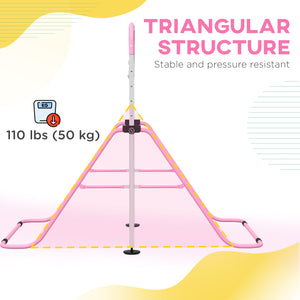 Barre de gymnastique pliable et réglable en hauteur avec anneaux, rose