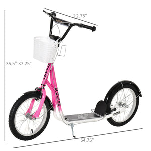 Trottinette avec guidon réglable avec 2 freins, panier porte-gobelet, rose