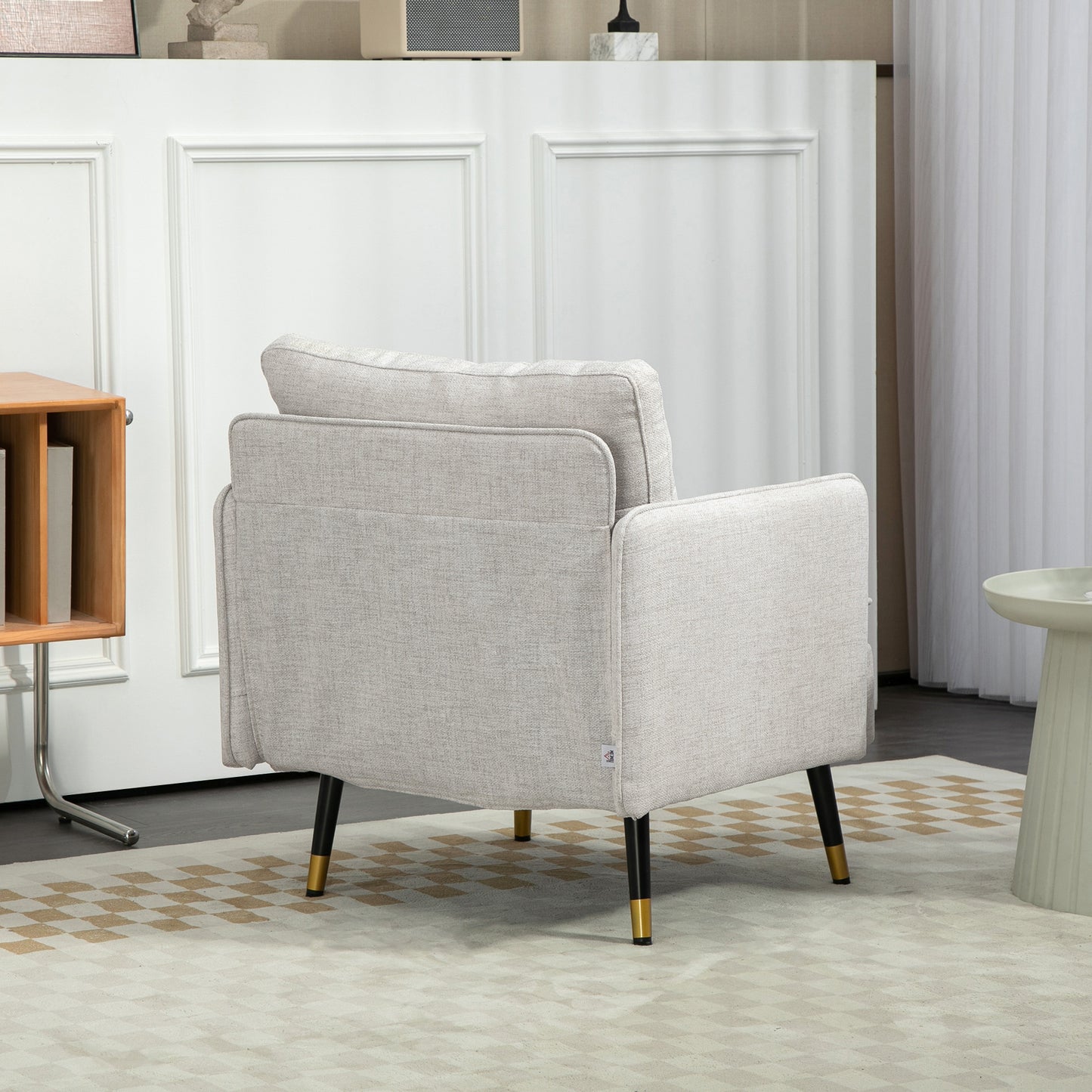 Fauteuil d'appoint moderne rembourré avec coussin de dossier capitonné et pieds en acier pour salon, blanc crème