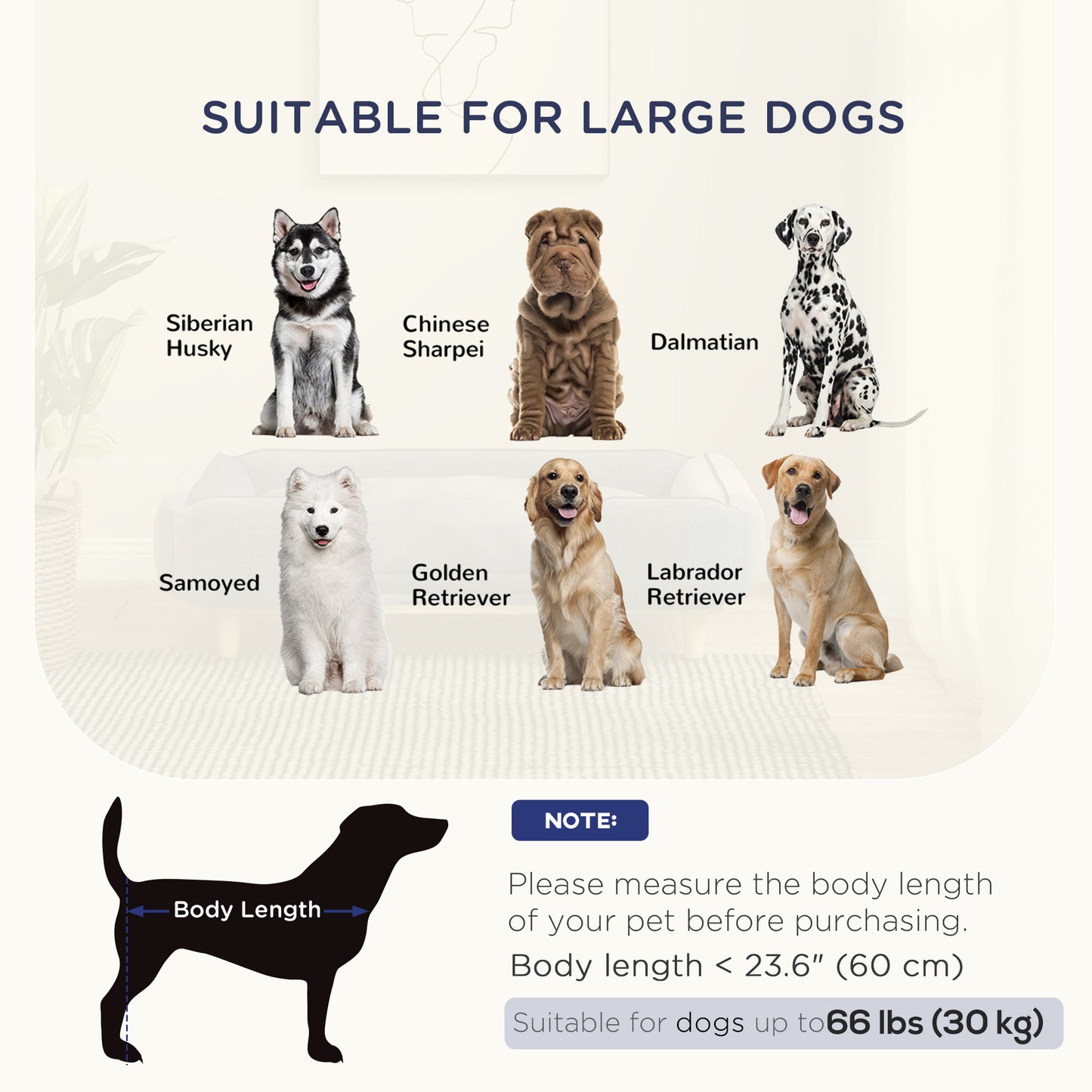 Canapé surélevé lavable pour grands chiens avec coussinets antidérapants, gris foncé