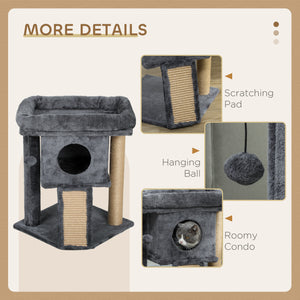 Cat tree with perch, scratching post, niche, cat play ball, dark gray