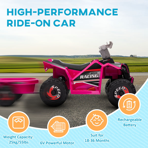 6V ATV with rear trailer, pink