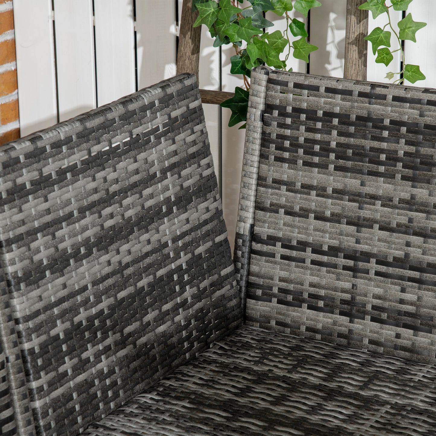 6-Piece Wicker Dining Set with Removable Cushions, Glass Top, 2 Ottomans and Coffee Table, Khaki