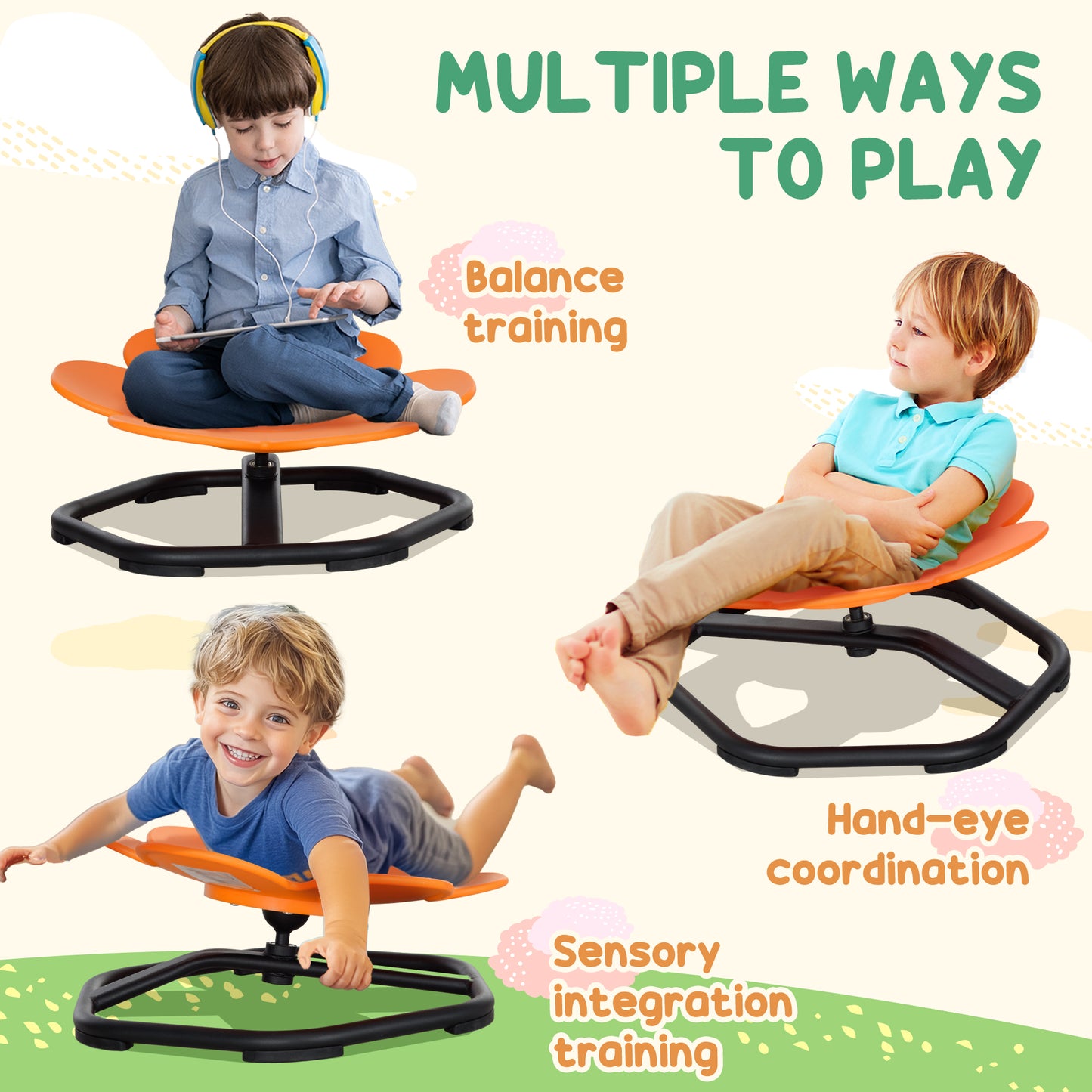 Chaise pivotante sensorielle antidérapante pour l'entraînement de la coordination physique, orange