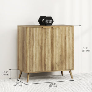 Buffet moderne avec 2 portes cannelées et étagère réglable pour cuisine et salon, Naturel