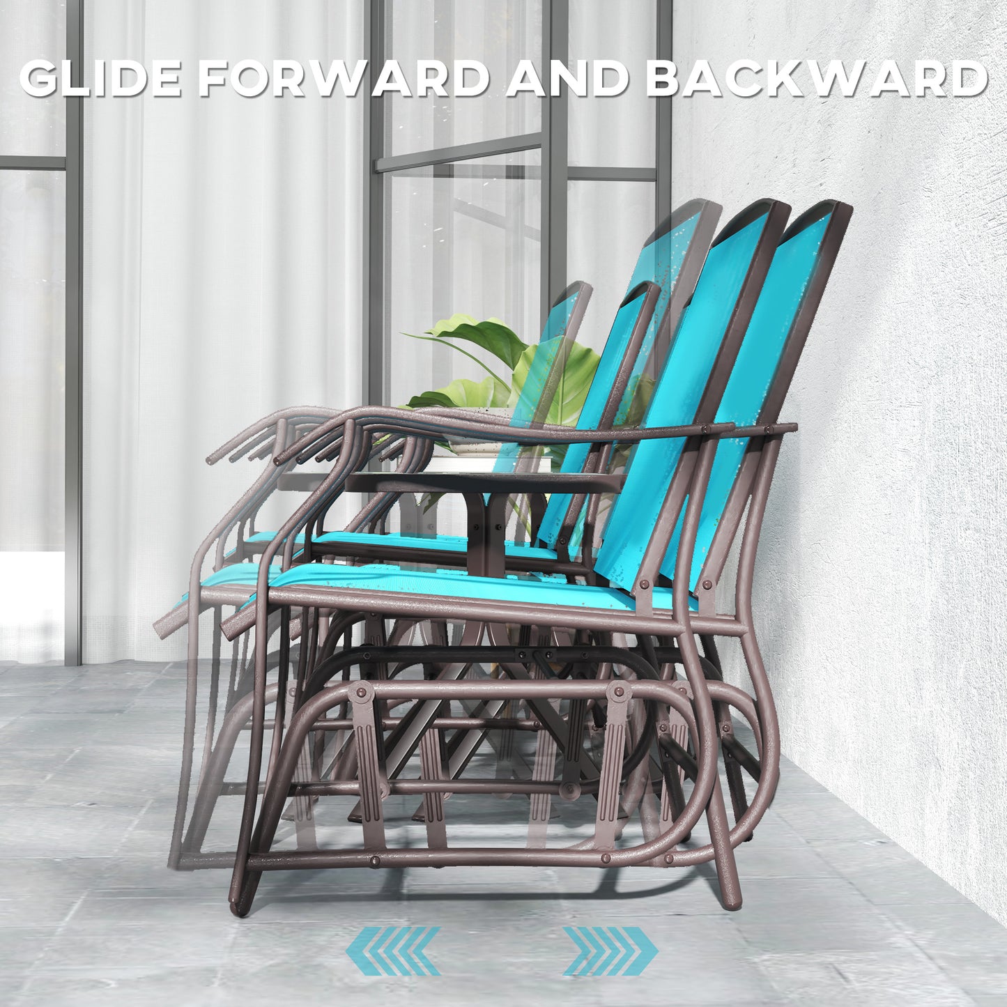 Ensemble de 3 chaises avec assise en maille respirante et table en verre, bleu
