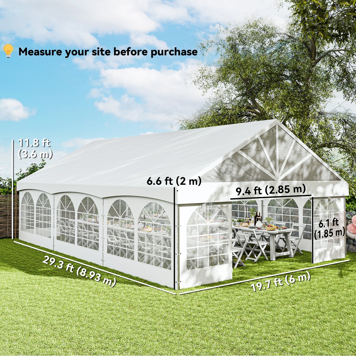 Outsunny 20' x 30' Heavy Duty Party Tent, Galvanized Outdoor Event Tent with Removable Window Sidewalls and Carry Bags