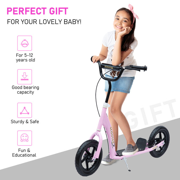 Trottinette pour enfants style vélo avec pneu de 12 pouces, rose