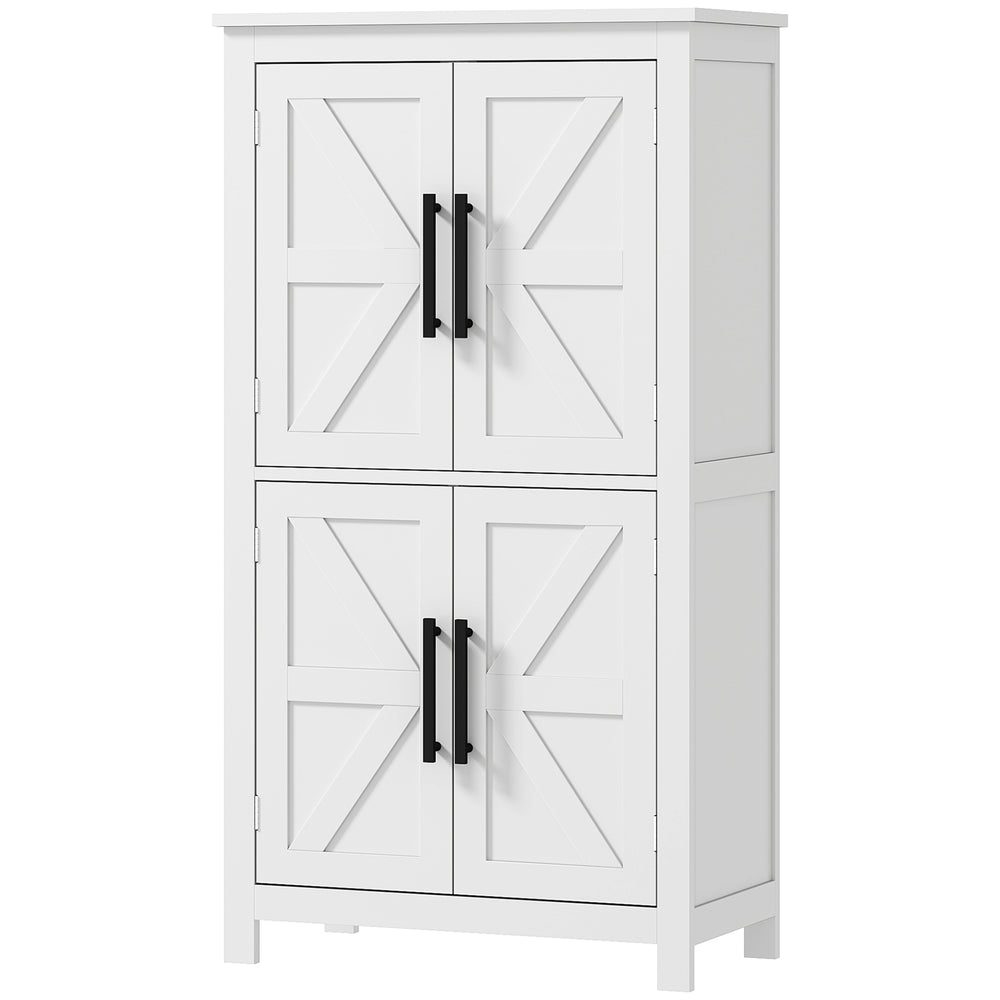 Meuble de rangement de salle de bain style ferme avec portes de grange et étagère réglable, blanc