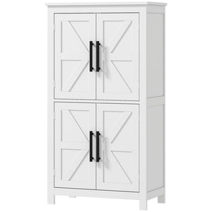 Meuble de rangement de salle de bain style ferme avec portes de grange et étagère réglable, blanc