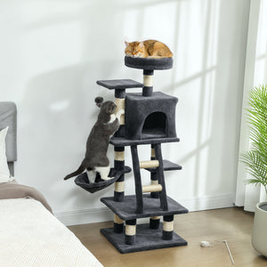 Grand arbre à chat de 132 cm pour chats d'intérieur, gris foncé