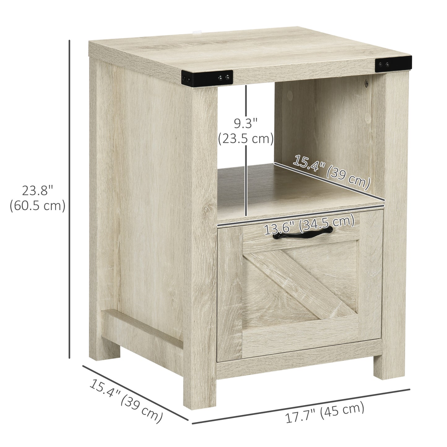 Table d'appoint avec rangement avec tiroir, table de chevet, chêne