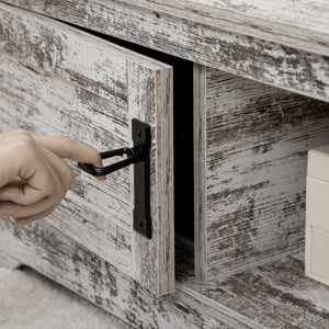 Table basse de style vintage avec armoire, compartiments de rangement ouverts, blanc