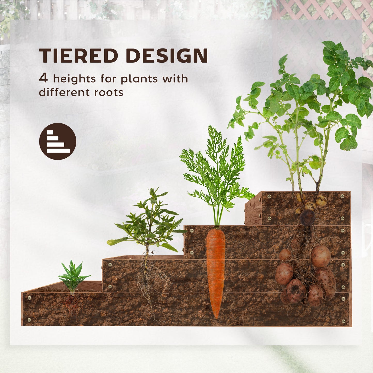 4 Tier Vertical Wooden Raised Garden Bed with Liner for Vegetables, Flowers and Herbs, Dark Brown