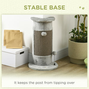 58cm scratching post with covered plush and play balls, grey