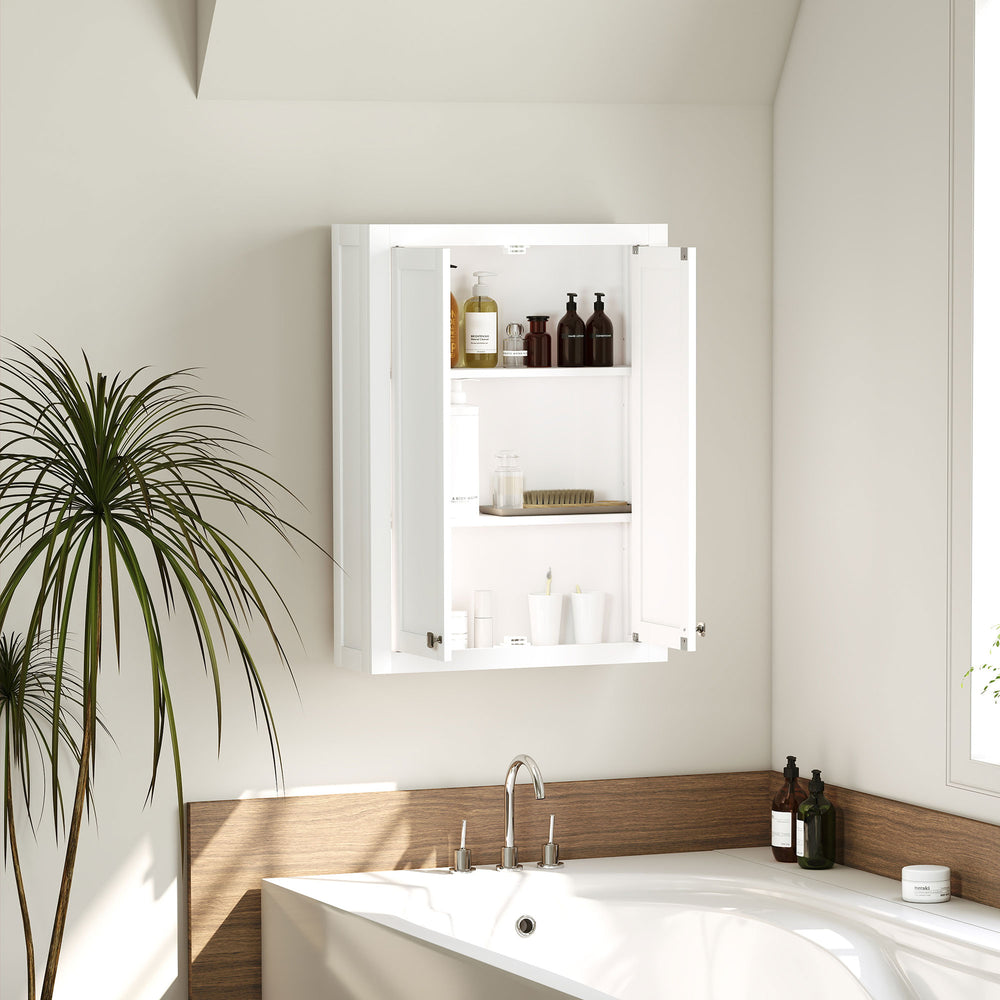 Meuble de salle de bain mural moderne avec 2 portes et 2 étagères réglables, blanc