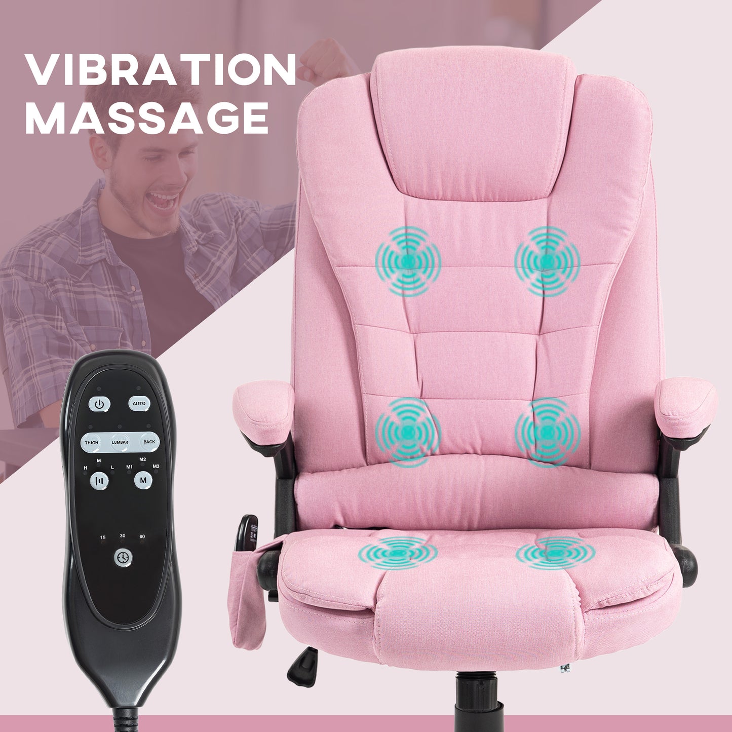 Office Chair with 6 Vibrating Massage Points, High Back, Reclining, Swivel Casters, Pink