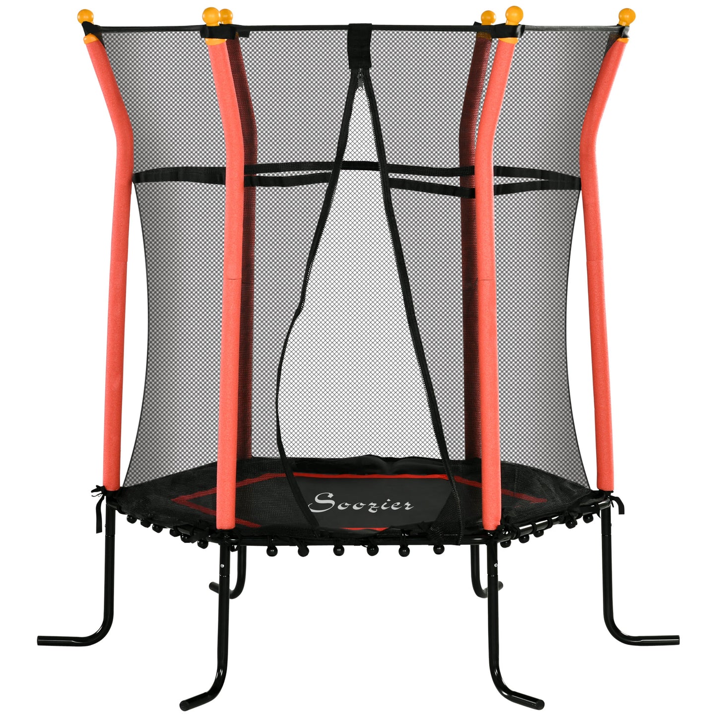 Soozier 64" Kids Trampoline, Indoor/Outdoor, with Enclosure Net, Thick Padded Bungee Pole, Gift for 3-10 Year Olds, Red