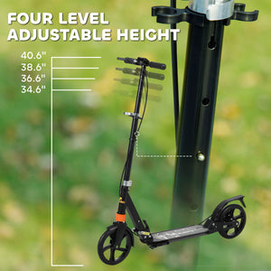 Trottinette pliable, 4 hauteurs réglables, double frein et absorption des chocs, noire