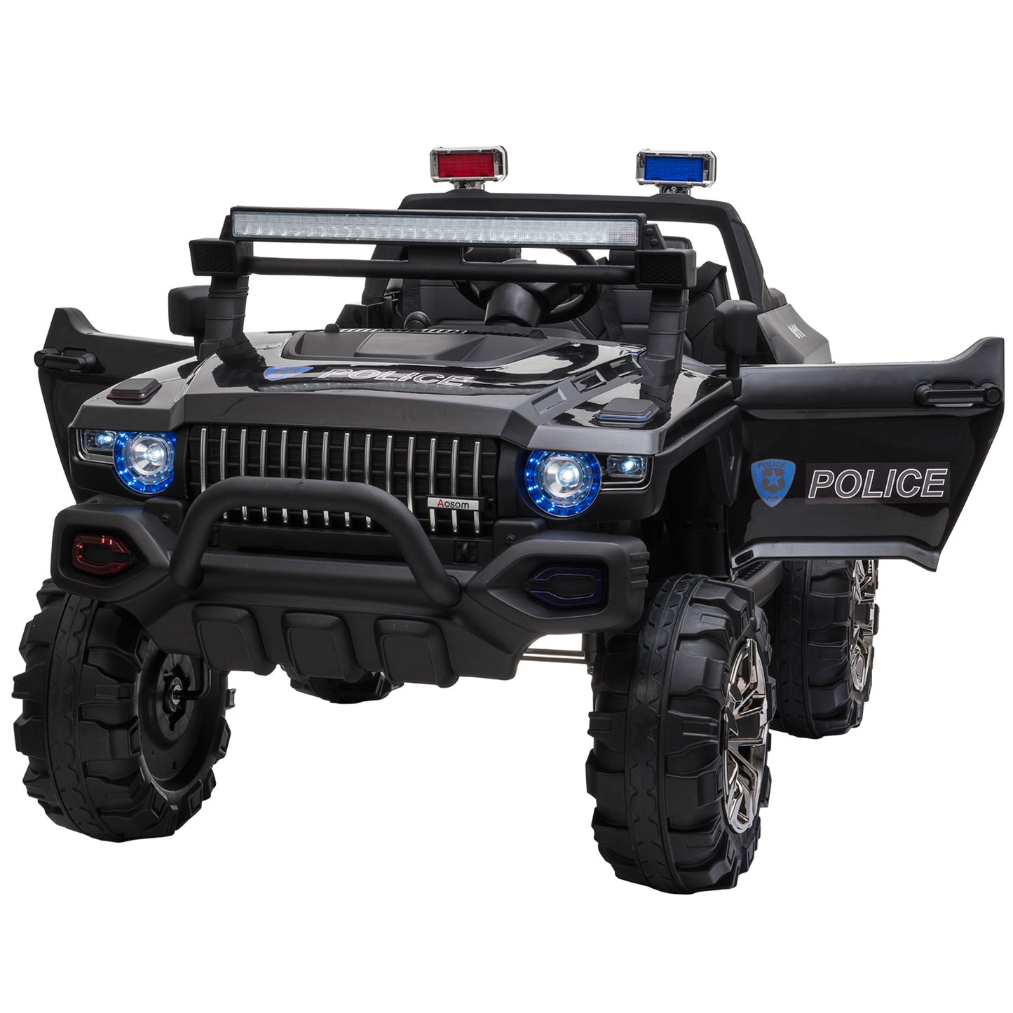12V 2-Seater Police Car for Kids Ages 3-8 with Parental Remote Control, LED Lights, MP3 Player, Black
