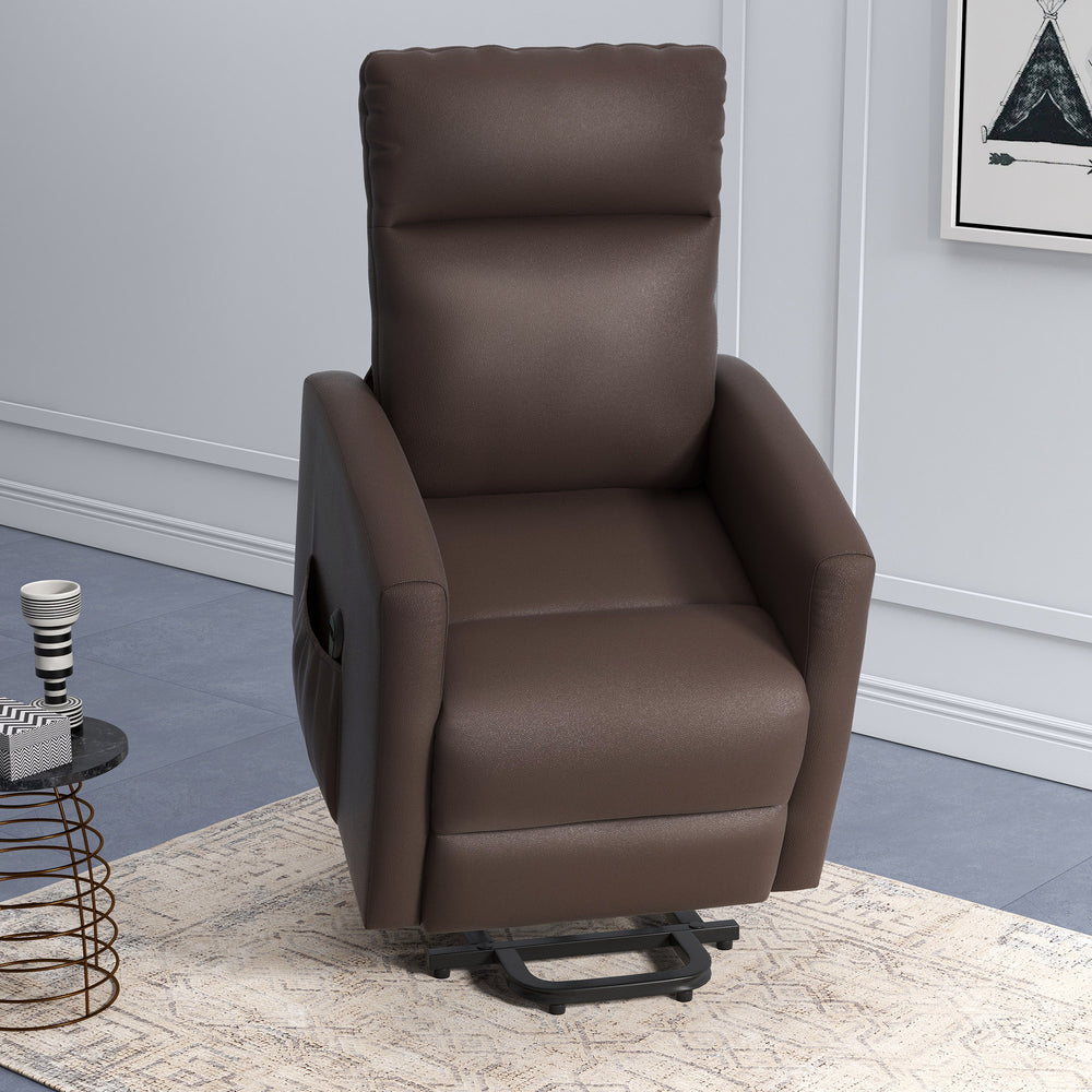 Fauteuil inclinable releveur électrique avec télécommande et poche latérale, marron