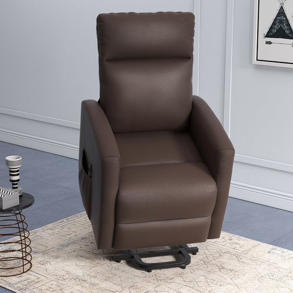 Fauteuil inclinable releveur électrique avec télécommande et poche latérale, marron