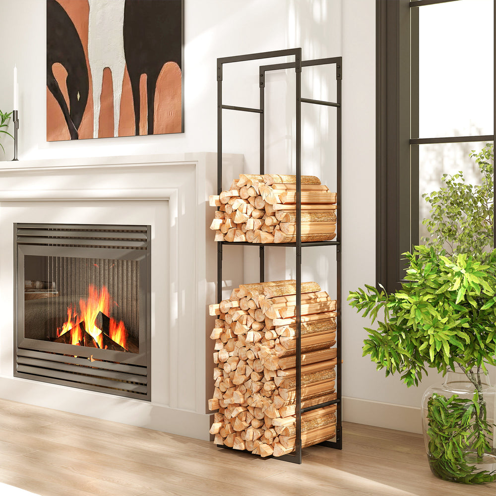 Support à bûches avec étagère réglable