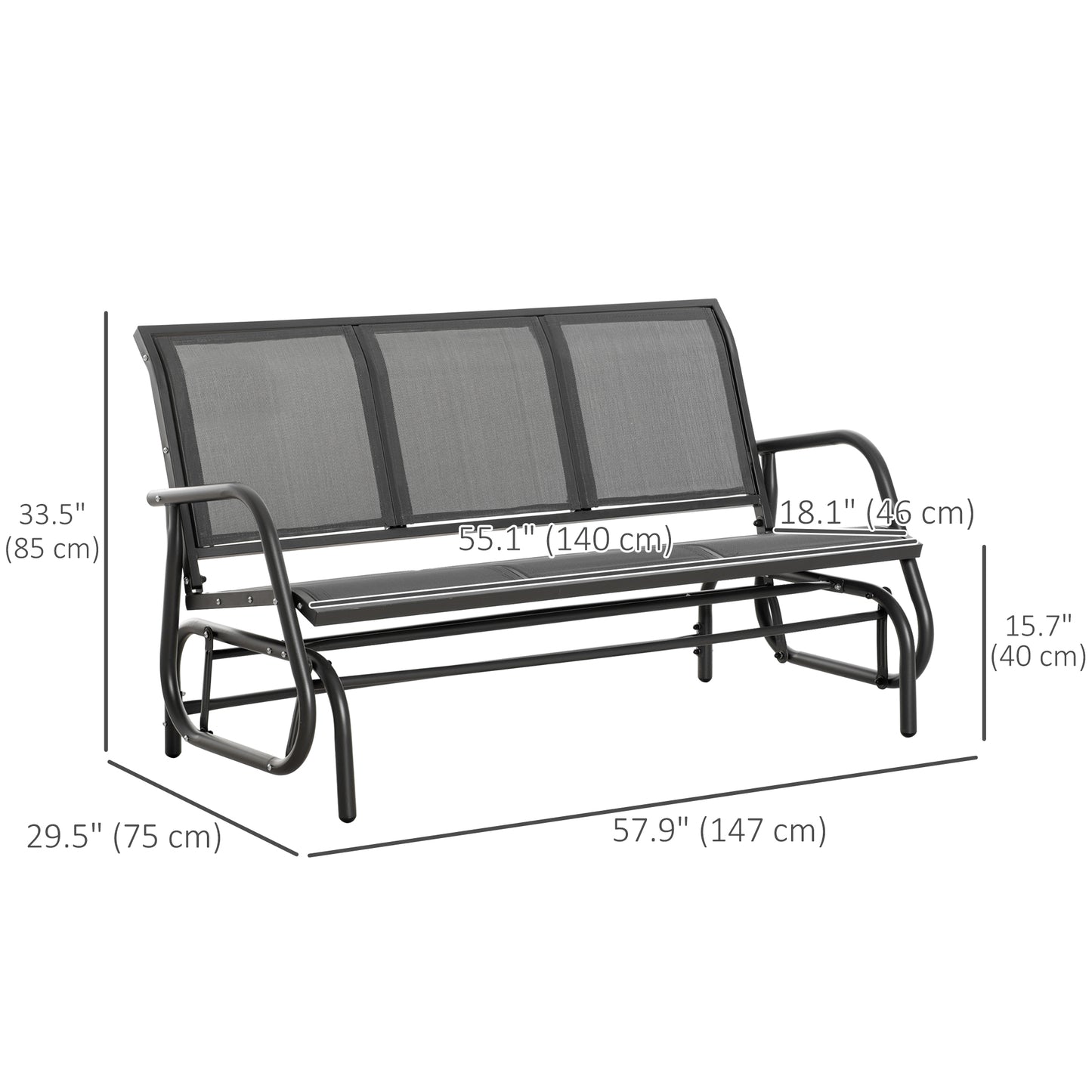 Outsunny 3 Seater Outdoor Rocking Chair, Steel Frame, Fabric Seat for Garden, Backyard, Lawn, Grey