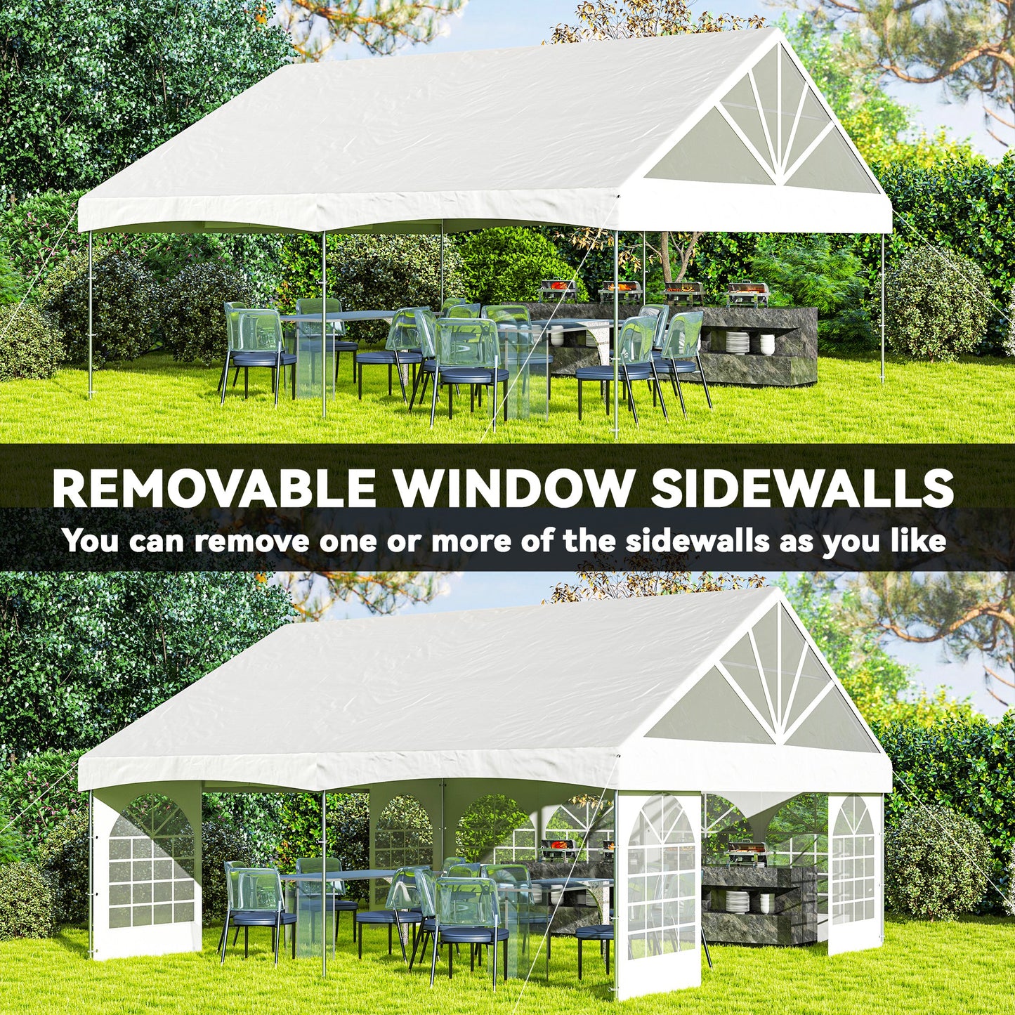 Outsunny 20' x 20' Heavy Duty Party Tent, Galvanized Outdoor Event Tent with Removable Window Sidewalls and Carry Bags