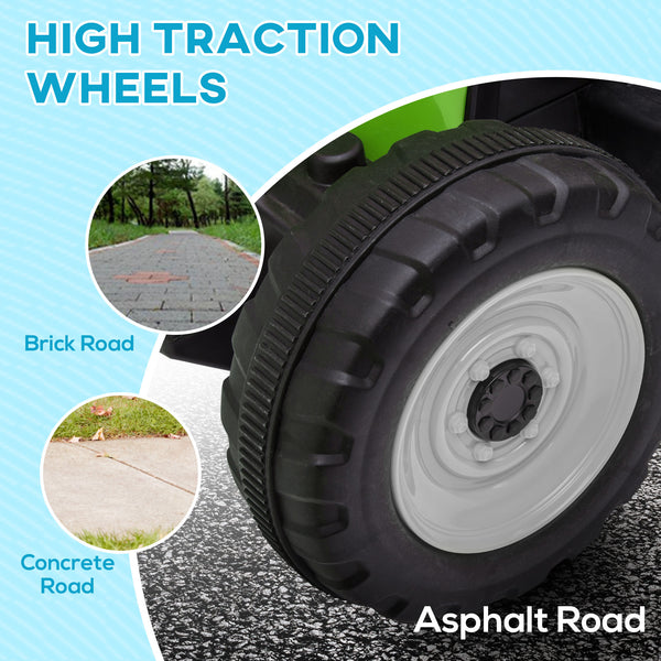 12V Electric Tractor with Trailer, Green