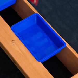 Bac à sable en bois avec couvercle à hauteur réglable, revêtement de fond, siège et bacs en plastique