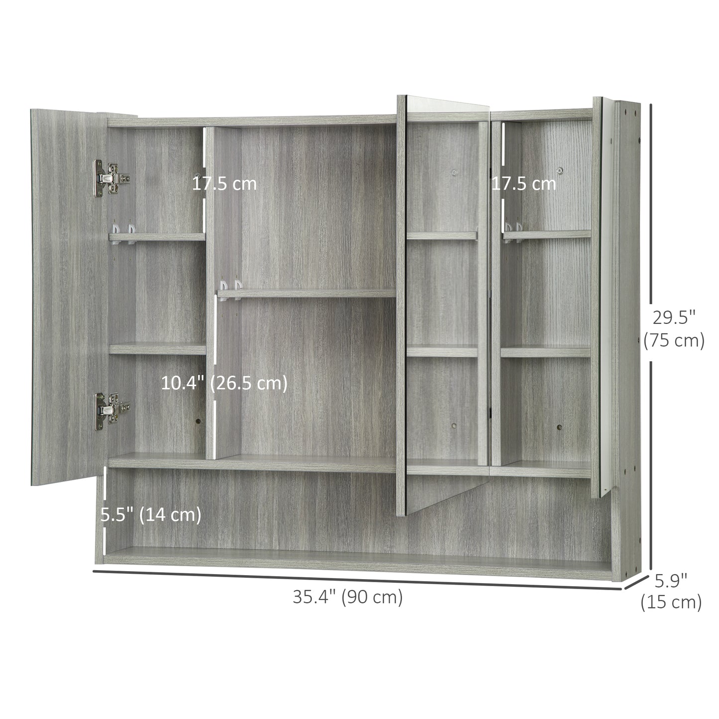 Armoire à pharmacie murale avec miroir et étagères réglables, grise