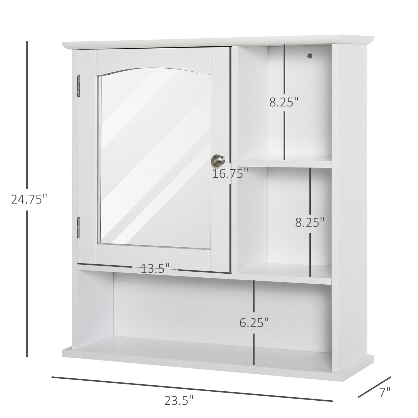 Armoire à pharmacie avec miroir et portes, étagères de rangement, blanche