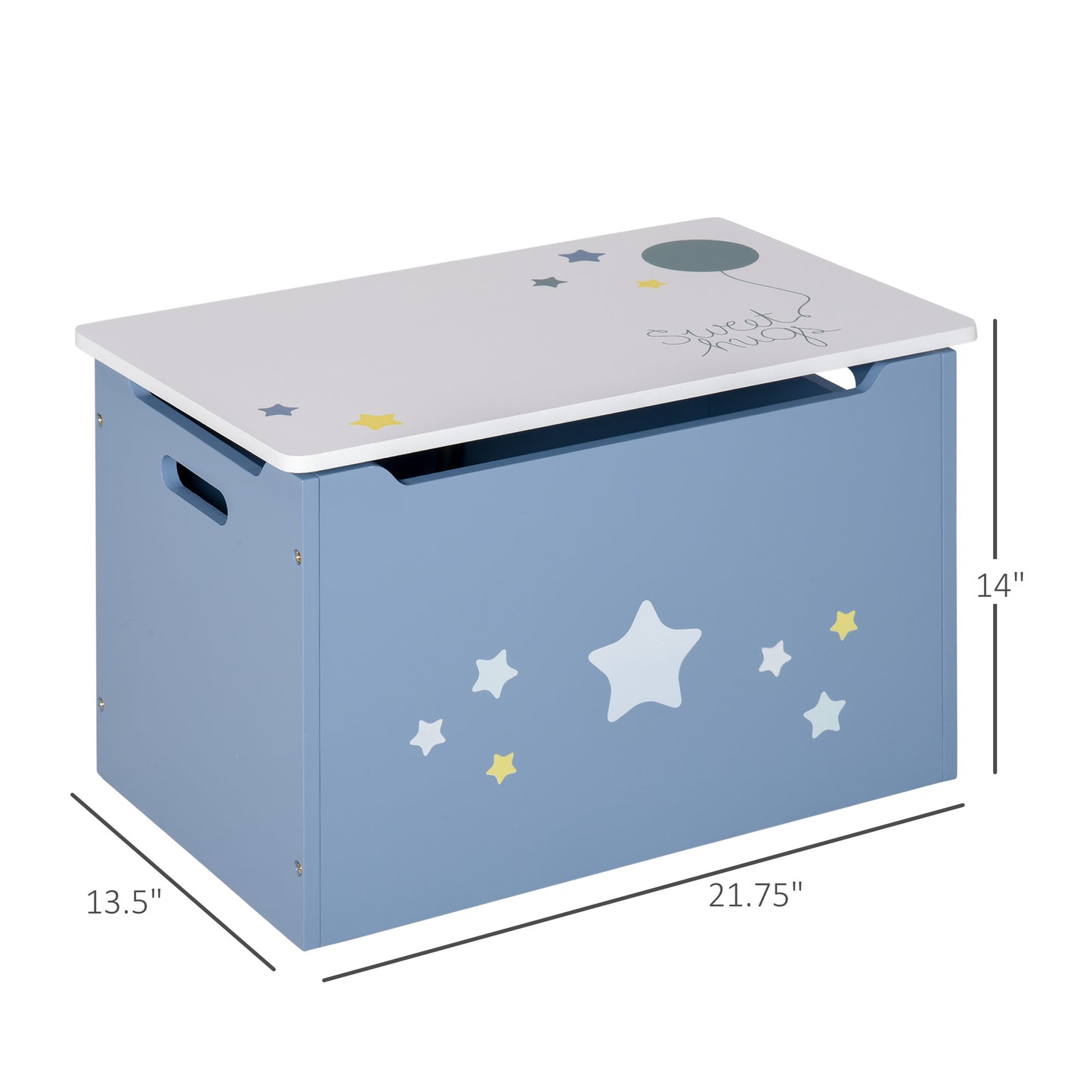 Coffre de rangement en bois pour jouets avec vérin à gaz, 55 x 34 x 35 cm, bleu